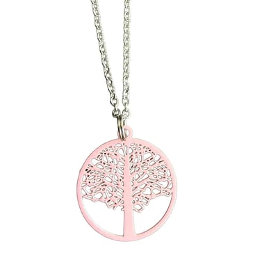 Arbre de vie rose chaine en acier