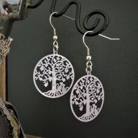 Bloucles d oreilles arbre de vie chat mauve gris de lin parme 4 