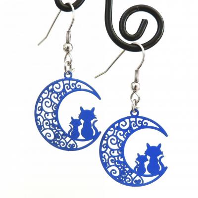 Boucles d'oreilles chats sur la lune - Noir : : Produits Handmade