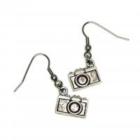 Boucles d oreilles appareil photo recto verso argente
