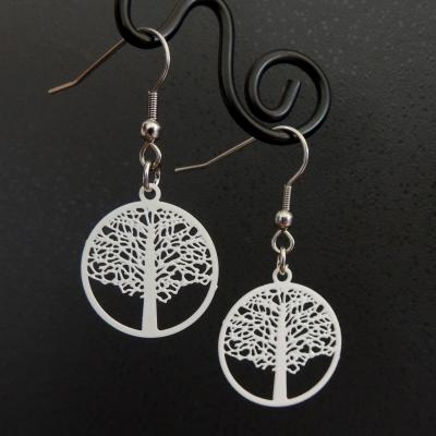 Boucles d oreilles arbre de vie blanc 4