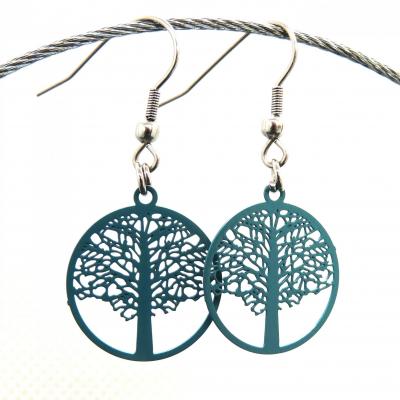 Boucles d oreilles arbre de vie bleu vert 4