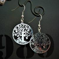 Boucles d oreilles arbre de vie chats argente 2 