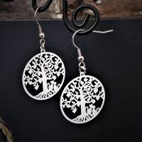 Boucles d oreilles arbre de vie chats blanc