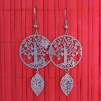 Boucles d oreilles arbre de vie chats parme feuille