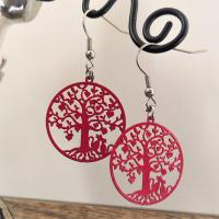 Boucles d oreilles arbre de vie chats rouge 4 