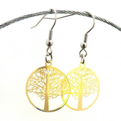 Boucles d oreilles arbre de vie dore estampe pendante 1