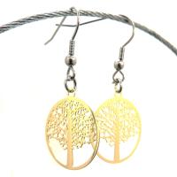 Boucles d oreilles arbre de vie dore estampe pendante