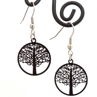 Boucles d oreilles arbre de vie noir 3