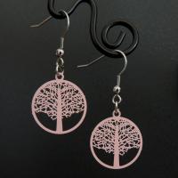 Boucles d oreilles arbre de vie rose 1