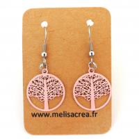 Boucles d oreilles arbre de vie rose 4