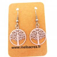 Boucles d oreilles arbre de vie rose 5