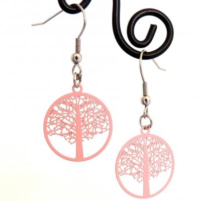 Boucles d oreilles arbre de vie rose