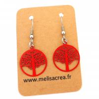 Boucles d oreilles arbre de vie rouge