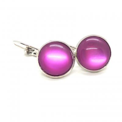 Boucles d oreilles argente cabochon 12 mm rose violet 1 