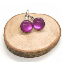Boucles d oreilles argente cabochon 12 mm rose violet 4 