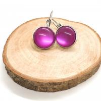 Boucles d oreilles argente cabochon 12 mm rose violet 5 