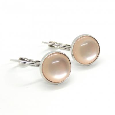 Boucles d oreilles argentees cabochon 12 mm beige rose pale