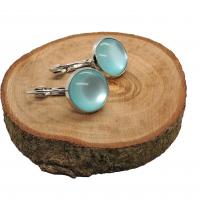 Boucles d oreilles argentees cabochon 12 mm bleu ciel 1 