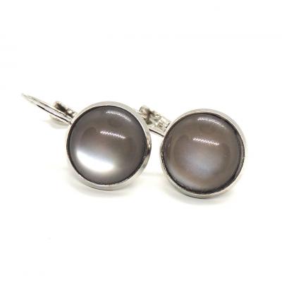 Boucles d oreilles argentees cabochon 12 mm gris 4 