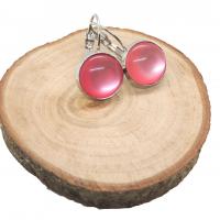 Boucles d oreilles argentees cabochon 12 mm rose bonbon 1 