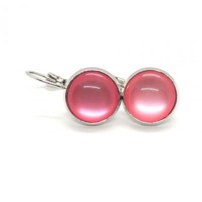 Boucles d oreilles argentees cabochon 12 mm rose bonbon 2 