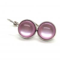 Boucles d oreilles argentees cabochon 12 mm rose dragee 2 