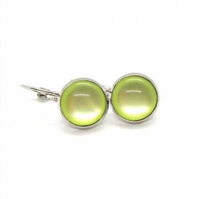 Boucles d oreilles argentees cabochon 12 mm vert pomme 2 