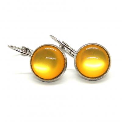 Boucles d oreilles argentees cabochon jaune 12 mm 2 