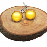 Boucles d oreilles argentees cabochon jaune 12 mm