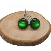 Boucles d oreilles argentees cabochon vert 12 mm 1 