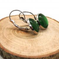 Boucles d oreilles argentees cabochon vert 12 mm 2 