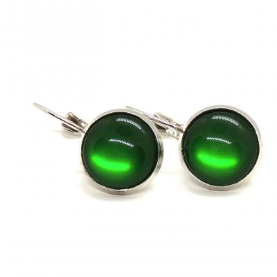 Boucles d oreilles argentees cabochon vert 12 mm 3 