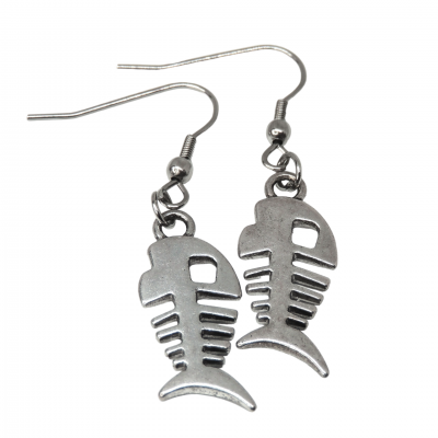 Boucles d oreilles arrete de poisson squelette recto verso argente pendante photoroom