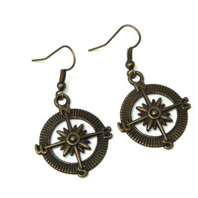 Boucles d oreilles bateau boussole bronze pendante