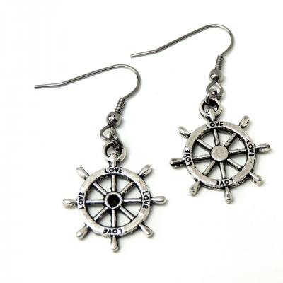 Boucles d oreilles bateau gouvernail argente pendante recto verso