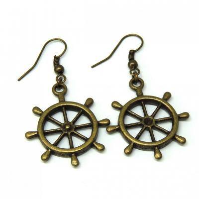 Boucles d oreilles bateau gouvernail bronze pendante