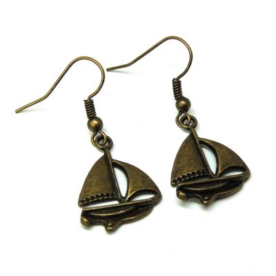 Boucles d oreilles bateau voilier bronze pendante laiton