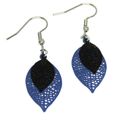 Boucles d oreilles bleu et noire estampe support acier inoxydable 4 1