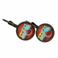 Boucles d oreilles cabochon en verre 12 mm hibou chouette sur fond rouge bronze duo 3 