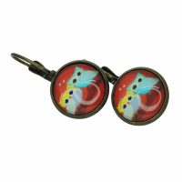 Boucles d oreilles cabochon en verre 12 mm hibou chouette sur fond rouge bronze duo 4 