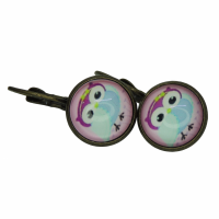 Boucles d oreilles cabochon en verre hibou chouette rose support en bronze 1 