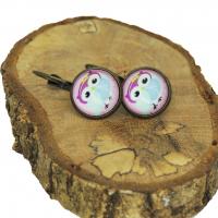 Boucles d oreilles cabochon en verre hibou chouette rose support en bronze 4 