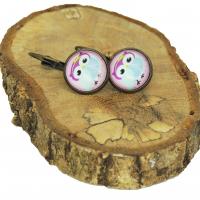 Boucles d oreilles cabochon en verre hibou chouette rose support en bronze 6 