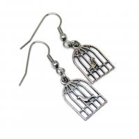 Boucles d oreilles cage a oiseau crochet en acier inoxydable recto verso