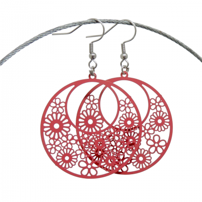 Boucles d oreilles cercle multi fleurs vieux rose 4 