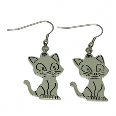 Boucles d oreilles chat assis breloque argentee 6 