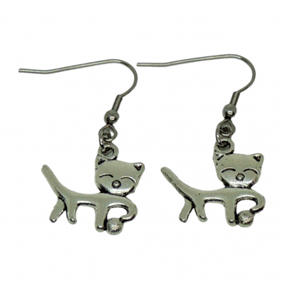 Boucles d oreilles chat avec balle pelote de laine breloque argentee 14 