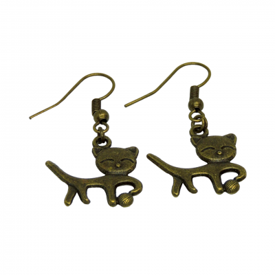 Boucles d oreilles chat avec balle pelote de laine breloque couleur bronze 2 