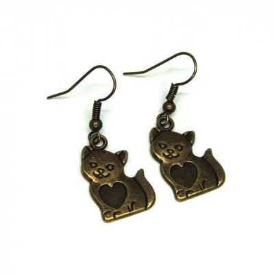 Boucles d oreilles chat avec petit coeur bronze